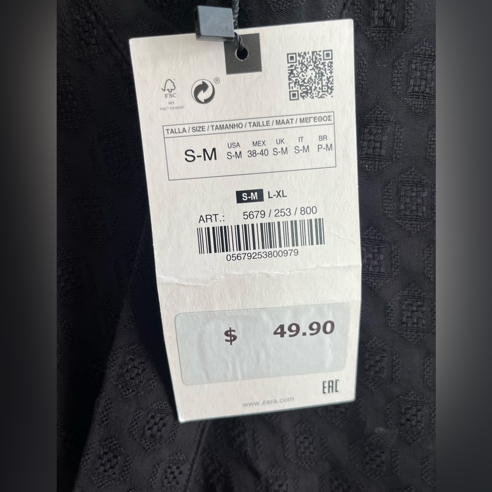 Zara Viscose wrap kimono textured shirt in black NWT sz S-M - Picture 6 of 8